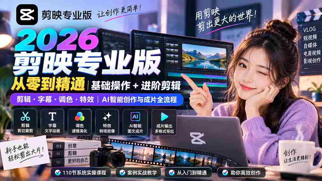 （20276期）2026剪映专业版从零到精通｜基础操作+进阶剪辑｜剪辑·字幕·调色·特效｜AI智能创作与成片全流程-中创网_分享创业项目_助您在家赚钱