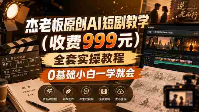 杰老板原创AI短剧教学(收费999元),全套实操教程,0基础小白一学就会,非搬运技术
