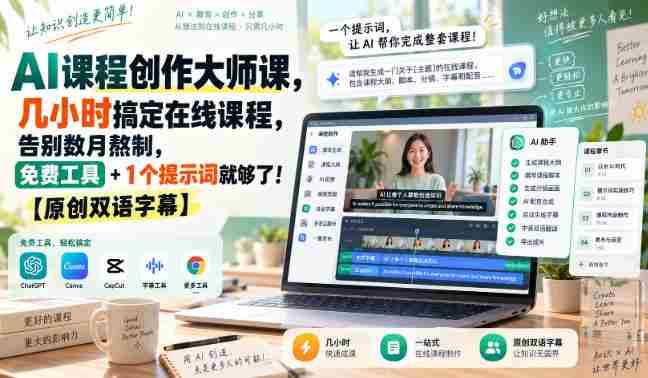 AI课程创作大师课,几小时搞定在线课程,告别数月熬制,免费工具+1个提示词就够了!【原创双语字幕】