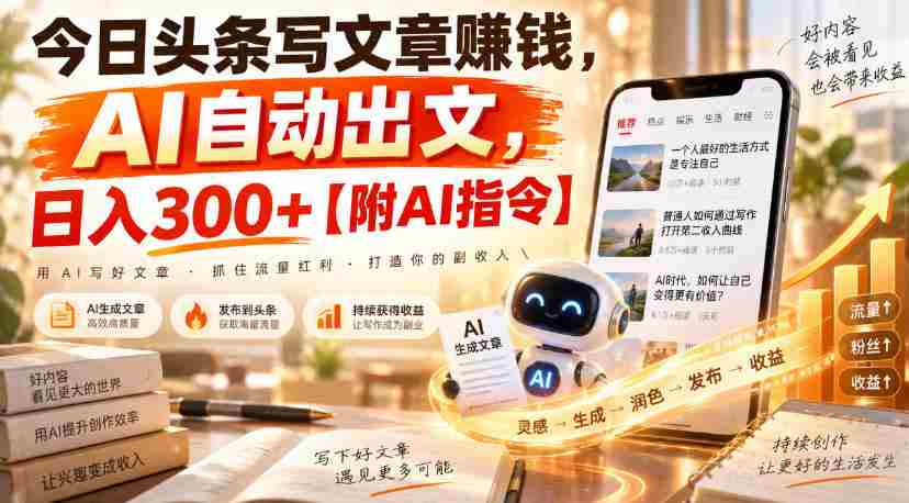 今日头条写文章賺钱,AI自动出文,日入300+【附AI指令】