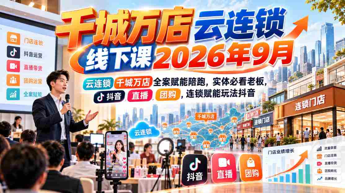 千城万店云连锁线下课2026年9月,云连锁千城万店全案赋能陪跑,实体必看老板,抖音,直播,团购,连锁赋能玩法抖音
