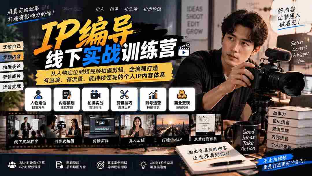 全新IP编导实战班：全方位升级，从角色塑造到短视频制作，构建温暖、热门、盈利的个人品牌内容生态-中创网_分享创业项目_助您在家赚钱