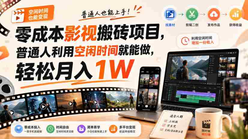 零门槛影视搬砖项目，月入万元，玩法稳定普通人可落地的长期副业！-中创网_分享创业项目_助您在家赚钱