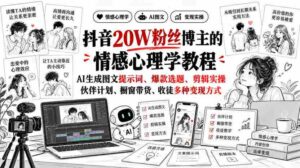 揭秘抖音20万粉丝达人:深度解析情感心理学课程,AI打造图文攻略、热门选题、剪辑技巧,全方位解析伙伴计划、橱窗销售、收徒赚钱多途径-中创网_分享创业项目_助您在家赚钱