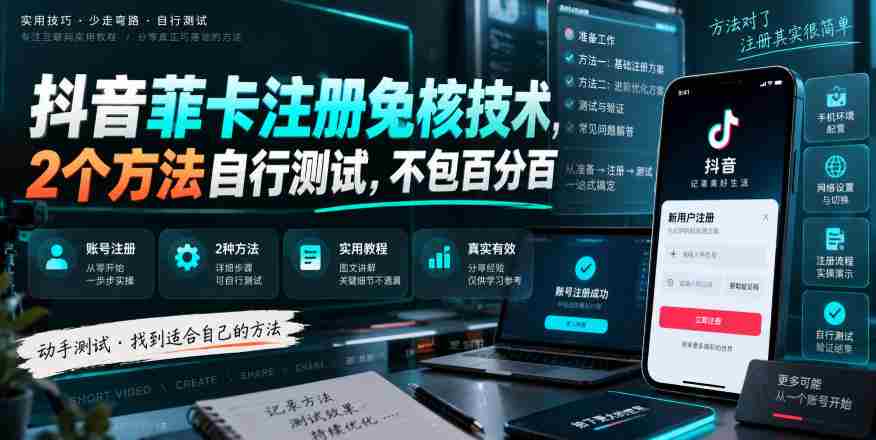 抖音菲卡注册免核技术,2个方法自行测试,不包百分百