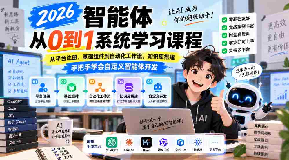 2026年全新智能体编程课程，助你从零基础入门，涵盖平台注册、组件搭建、工作流自动化与知识库构建，一对一指导，轻松掌握智能体定制开发技巧-中创网_分享创业项目_助您在家赚钱