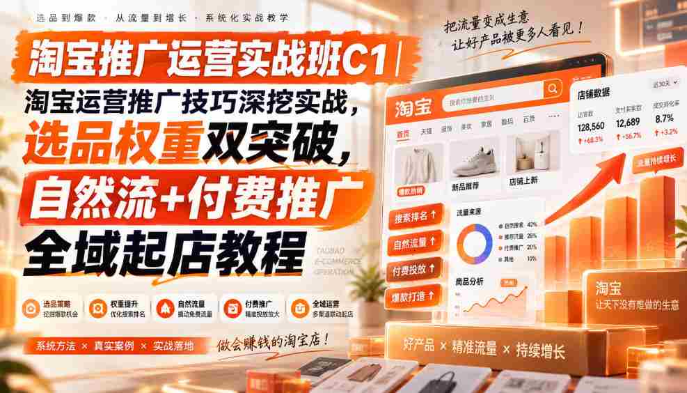 淘宝推广运营实战班C1｜淘宝运营推广技巧深挖实战，选品权重双突破，自然流+付费推广全域起店教程-中创网_分享创业项目_助您在家赚钱