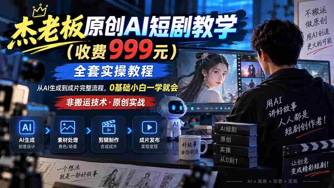 （20254期）杰老板原创AI短剧教学（收费999元），全套实操教程，0基础小白一学就会，非搬运技术-中创网_分享创业项目_助您在家赚钱