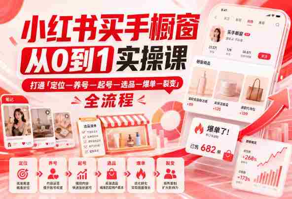 小红书买手橱窗从0到1实操课，打通「定位—养号—起号—选品—爆单—裂变」全流程-中创网_分享创业项目_助您在家赚钱