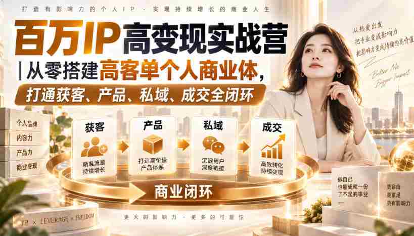 百万IP高变现实战营|从零搭建高客单个人商业体,打通获客、产品、私域、成交全闭环