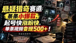 悬疑猎奇赛道：条条小爆款，起号快涨粉快，单条视频变现500+！收益仅供参考-中创网_分享创业项目_助您在家赚钱