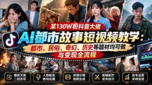 某130W粉抖音大佬AI都市故事短视频教学:都市、民俗、奇幻、历史等题材均可做与变现全流程-中创网_分享创业项目_助您在家赚钱