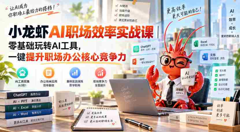 小龙虾AI职场效率实战课|零基础玩转AI工具,一键提升职场办公核心竞争力