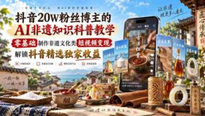 抖音20W粉丝博主的AI非遗知识科普教学,零基础制作非遗文化类短视频变现,解锁抖音精选独家收益-中创网_分享创业项目_助您在家赚钱