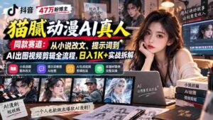 抖音47万粉博主猫腻动漫AI真人同款赛道:从小说改文、提示词到AI出图视频剪辑全流程,日入1K+实战拆解-中创网_分享创业项目_助您在家赚钱