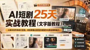 AI短剧25天实战教程(文字版教程),从脚本创作到成片变现,系统掌握AI影视内容制作与商业接单能力-中创网_分享创业项目_助您在家赚钱