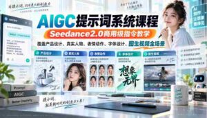 Seedance2.0商业版AIGC指令课程,全方位解析产品设计、真人表演、表情动作、字体创意及图生视频制作技巧-中创网_分享创业项目_助您在家赚钱