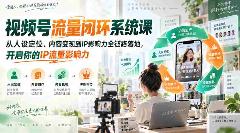 视频号流量闭环系统课,从人设定位、内容变现到IP影响力全链路落地,开启你的IP流量影响力