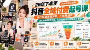 抖音付费课程26年秋季全新上线:9月26日更新,聚焦基础消耗策略,摆脱追投依赖,深度解析真实直播间案例,涵盖从投流到成交的全过程教学闭环-中创网_分享创业项目_助您在家赚钱