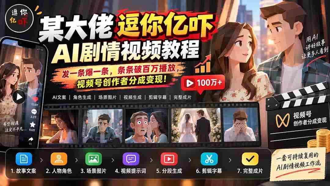 某大佬逗你亿吓AI低模剧情视频制作教程：发一条爆一条，条条破百万播放，利用视频号创作者分成变现!-中创网_分享创业项目_助您在家赚钱
