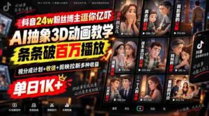 抖音24w粉丝博主逗你亿吓AI抽象3D动画教学,条条破百万播放,分成计划+收徒+剪映拉新多种收益,单日1K+-中创网_分享创业项目_助您在家赚钱