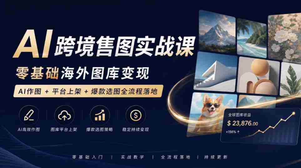 AI跨境售图实战课,零基础海外图库变现,AI作图+平台上架+爆款选图全流程落地
