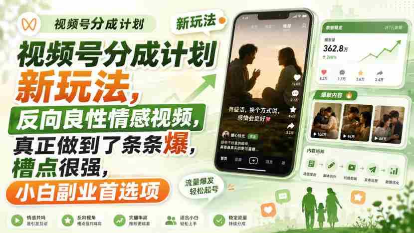 视频号分成计划新玩法，反向良性情感视频，真正做到了条条爆，槽点很强，小白副业首选项-中创网_分享创业项目_助您在家赚钱