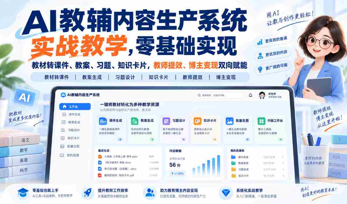 人工智能辅助教材转化神器，从零开始打造课件、教案、习题与知识卡片，助力教师提升效率，博主实现盈利，双赢之道！-中创网_分享创业项目_助您在家赚钱