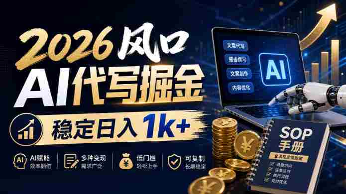 2026年AI创作浪潮下，日赚千金不是梦，独家SOP指南助力，让AI文案变现成为现实，紧跟时代潮流！-中创网_分享创业项目_助您在家赚钱