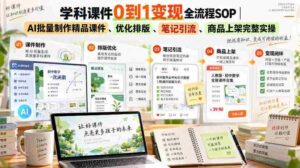 学科课件0到1变现全流程SOP|AI批量制作精品课件、优化排版、笔记引流、商品上架完整实操-中创网_分享创业项目_助您在家赚钱