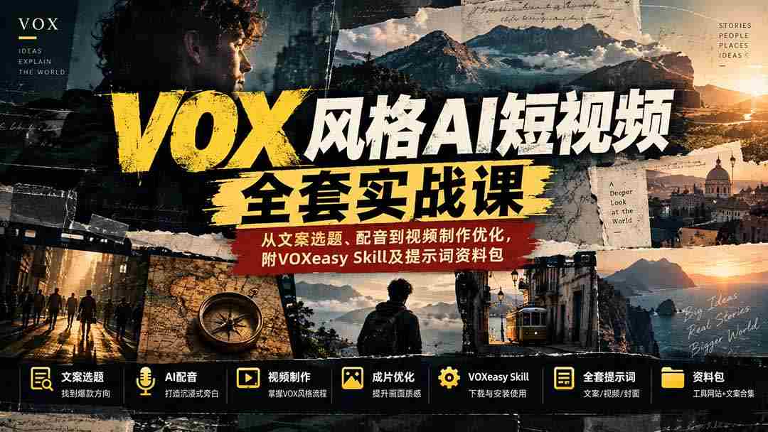 零水印】深度解析VOX风AI短视频制作：涵盖选题、配音及视频优化技巧，附赠VOXeasy技能库与提示词宝典-中创网_分享创业项目_助您在家赚钱