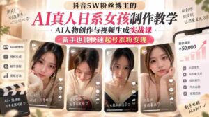抖音5W粉丝博主的AI真人日系女孩制作教学，AI人物创作与视频生成实战课，新手也能快速起号涨粉变现-中创网_分享创业项目_助您在家赚钱