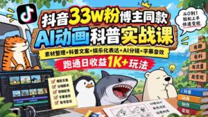 揭秘抖音33万粉丝大V独家AI动画教学:从素材到文案,娱乐表达,AI分镜,字幕音效全攻略,轻松实现日入过千!-中创网_分享创业项目_助您在家赚钱