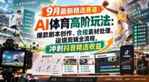 某大佬的9月最新精选赛道之AI体育顶级玩法,爆款剧本创作、版权规避、运镜剪辑全流程,稳拿抖音精选收益-中创网_分享创业项目_助您在家赚钱