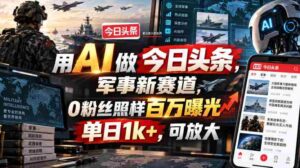 用AI做今日头条，军事新赛道，0粉丝照样百万曝光，单日1k+，可放大-中创网_分享创业项目_助您在家赚钱