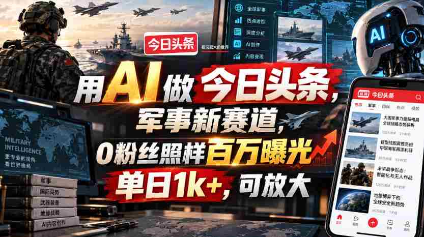 用AI做今日头条，军事新赛道，0粉丝照样百万曝光，单日1k+，可放大-中创网_分享创业项目_助您在家赚钱