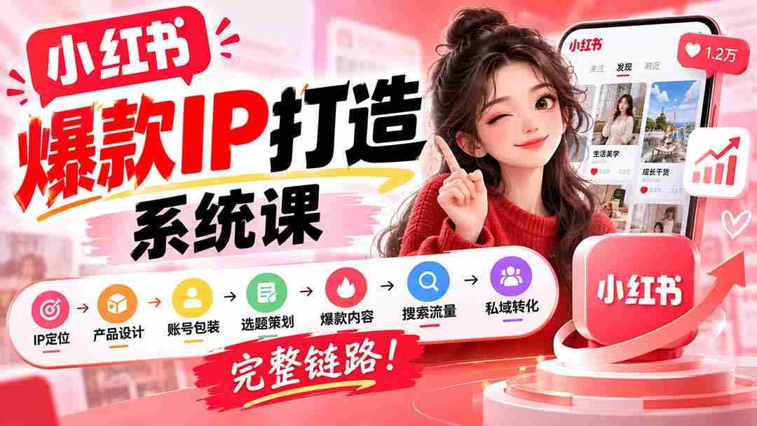 【无水印】小红书爆款IP打造课：IP定位→产品设计→账号包装→选题策划→爆款内容→搜索流量→私域转化，完整链路-中创网_分享创业项目_助您在家赚钱