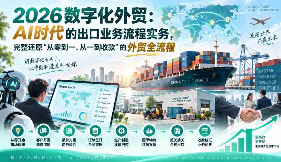 2026数字化外贸:AI时代的出口业务流程实务,完整还原”从零到一、从一到收款”的外贸全流程