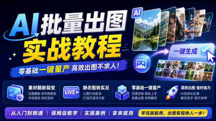 AI批量出图实战教程,素材翻新裂变,静态图转实况,零基础一键量产