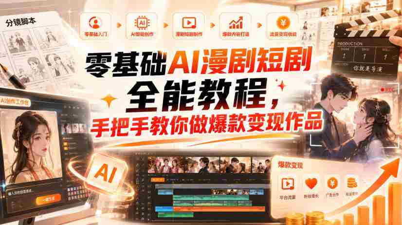 零基础AI漫剧短剧全能教程，从AI智能体搭建、文案脚本分镜、多平台AI生视频、剪映精修，覆盖全题材创作，手把手教你做爆款变现作品-中创网_分享创业项目_助您在家赚钱