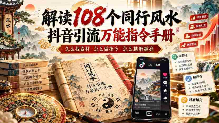 解读108个同行风水抖音引流万能指令手册,怎么找素材·怎么做指令·怎么越磨越亮【文档】