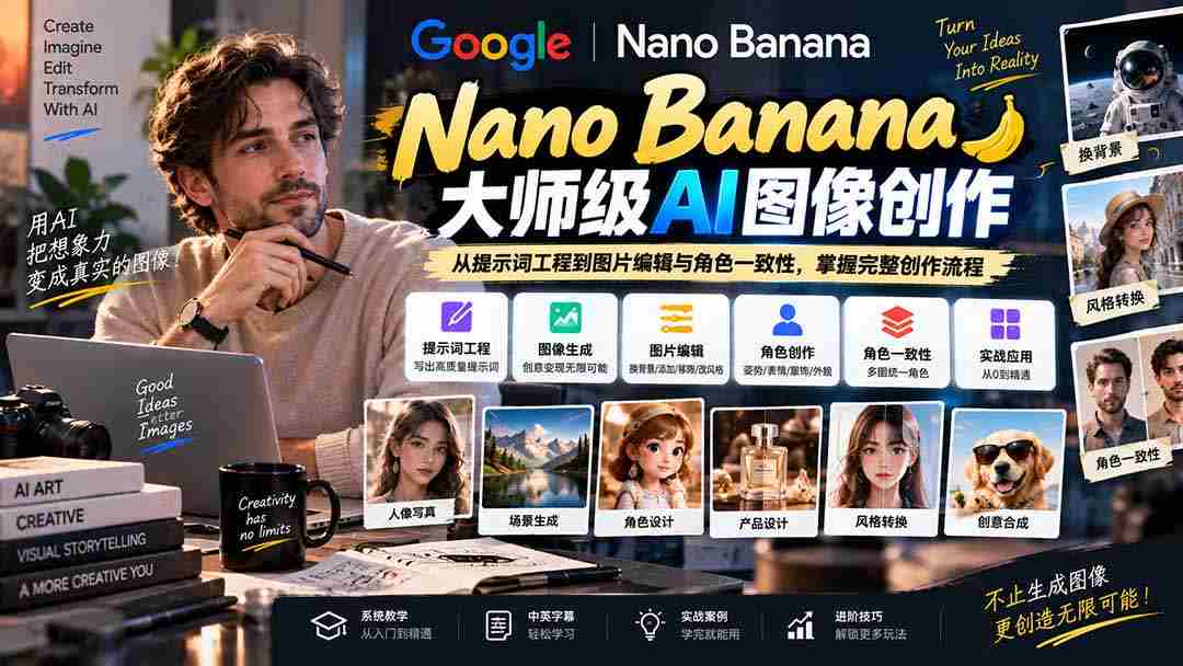 【无水印】Nano Banana大师级AI图像实战课：从提示词工程到图片编辑与角色一致性，掌握完整创作流程-中创网_分享创业项目_助您在家赚钱