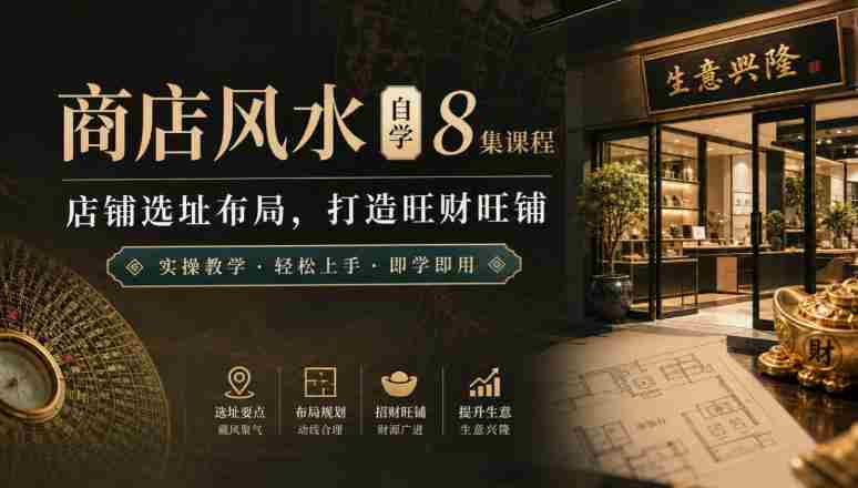 商店风水自学8集课程|店铺选址布局,打造旺财旺铺实操教学