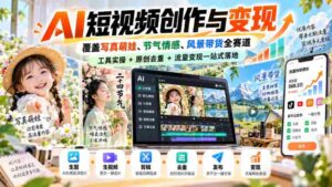 探索AI短视频全领域创作与盈利,涵盖萌娃写真、节气情感、风光带货,一网打尽工具应用、原创去重、流量变现全攻略-中创网_分享创业项目_助您在家赚钱