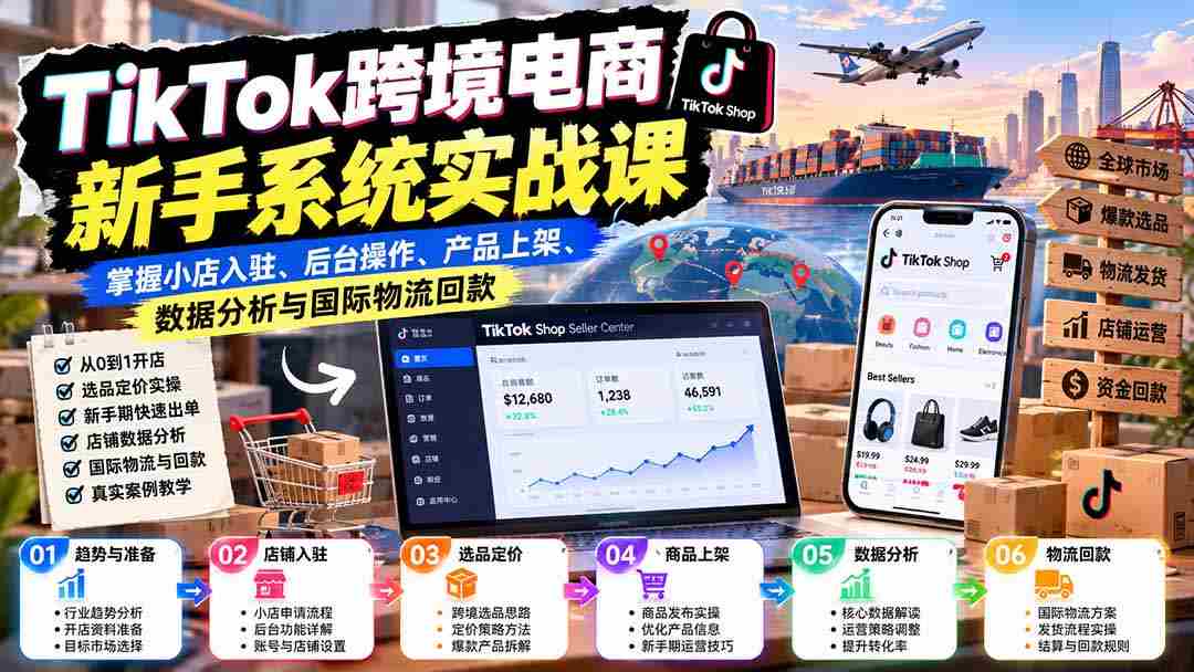 新手速成指南：TikTok跨境电商实操课程全解析——轻松掌握店铺入驻、运营管理、上架技巧、数据解析及跨境收款-中创网_分享创业项目_助您在家赚钱