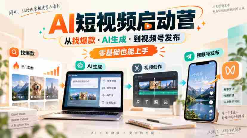 AI短视频启动营，从找爆款·AI生成·到视频号发布，零基础也能上手-中创网_分享创业项目_助您在家赚钱