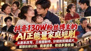 抖音红人130万粉丝打造AI家庭喜剧,剧本改编、三维制作、镜头设计至剪辑成片,揭秘伙伴计划、商务合作、收徒多渠道盈利之道-中创网_分享创业项目_助您在家赚钱