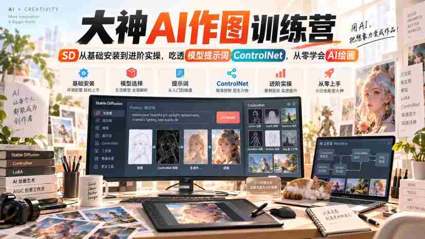 大神AI作图训练营,SD从基础安装到进阶实操,吃透模型提示词ControlNet,从零学会AI绘画
