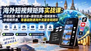 海外短视频矩阵实战课:环境配置+账号注册+原创生图+视频发布+中视频开通,零基础跑通海外流量变现闭环-中创网_分享创业项目_助您在家赚钱