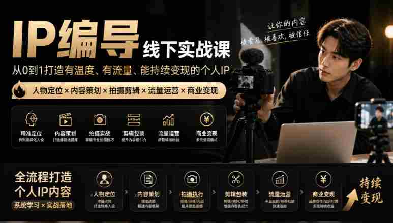 【无水印】IP编导线下实战课,从人物定位到短视频拍摄剪辑,全流程打造有温度、有流量、能持续变现的个人IP内容
